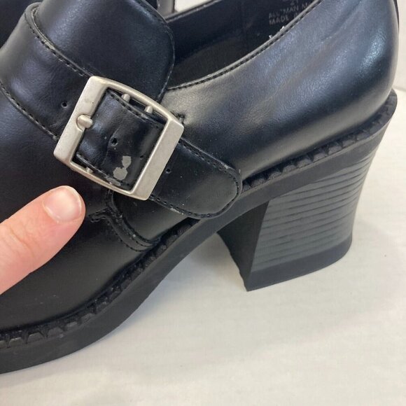 Vintage Chunky Heels Buckle Shoes Loafers Womens 9.5 Goth Punk Grunge Black - Picture 6 of 16
